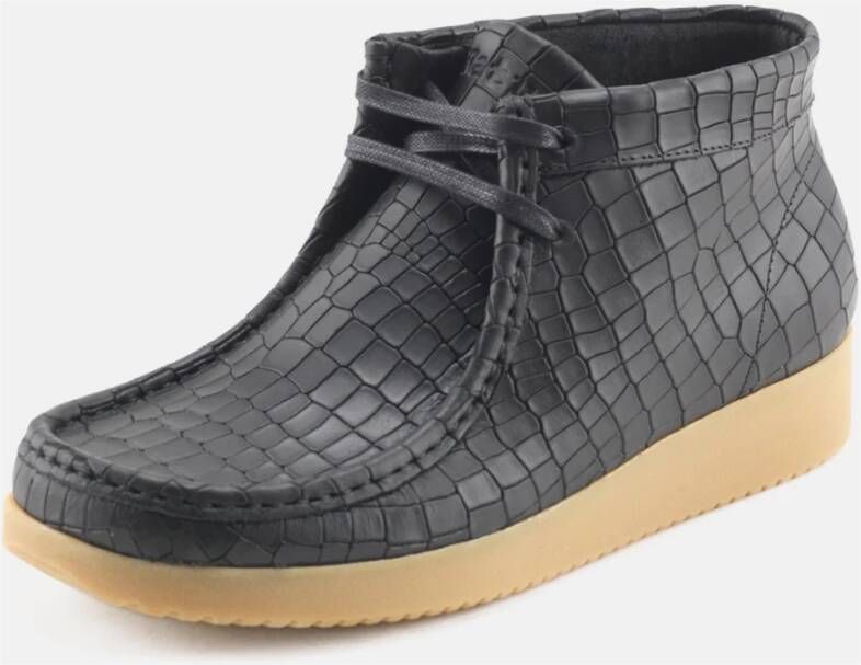 Nature Footwear Handgemaakte leren veterschoen Black Dames
