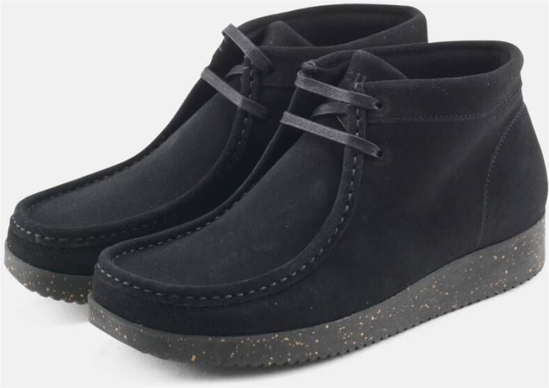 Nature Footwear Zwarte Suède Veterschoen Black Dames
