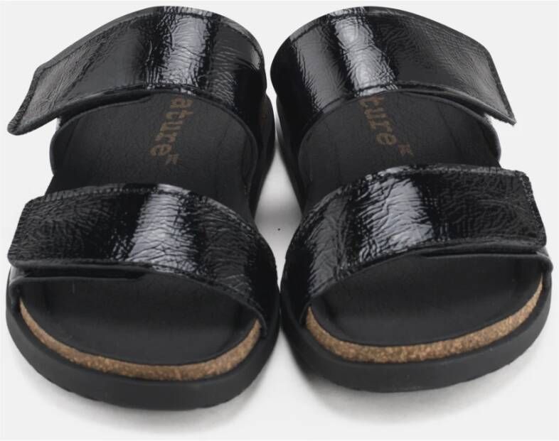 Nature Footwear Zwarte Leren Sandaal 1104-004-002 Black Dames