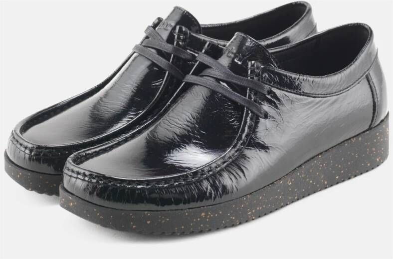 Nature Footwear Zwarte leren veterschoenen Black Dames
