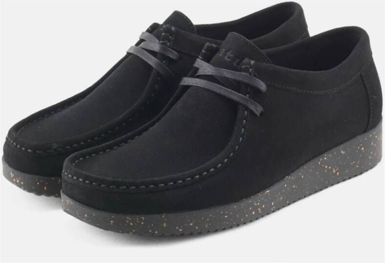 Nature Footwear Zwarte Suède Veterschoenen Black Dames