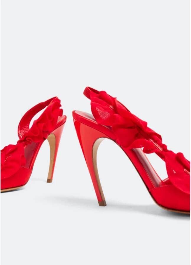 Nensi Dojaka Rode Satijnen Slingback Hakken Red Dames