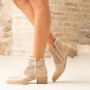 Nerogiardini Beige Leren Blokhak Enkellaarzen Beige Dames - Thumbnail 2