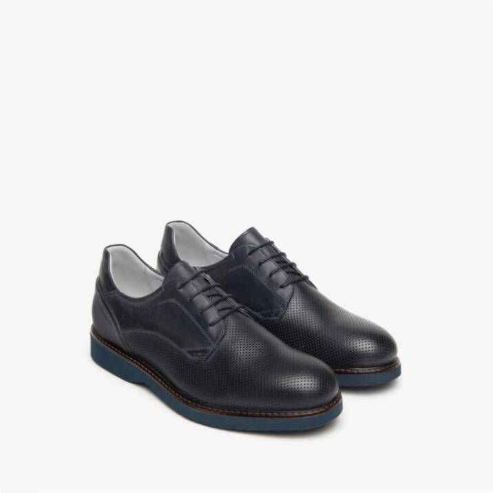 Nerogiardini Blauwe leren derby schoenen Blue Dames