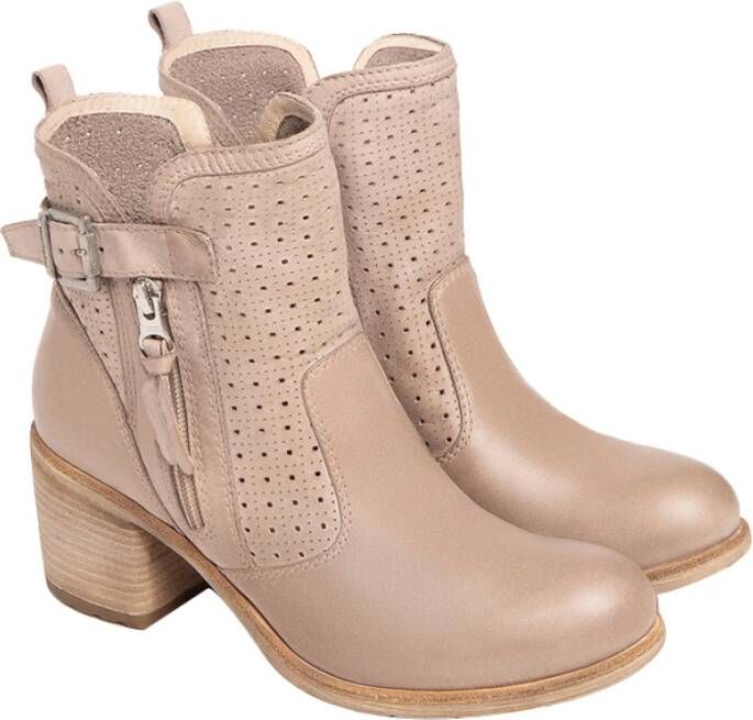 Nerogiardini Bruine Leren Biker Boots Pink Dames