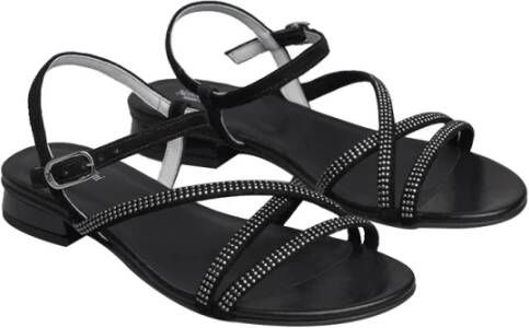 Nerogiardini Elegante Zwarte Geborduurde Sandalen Black Dames