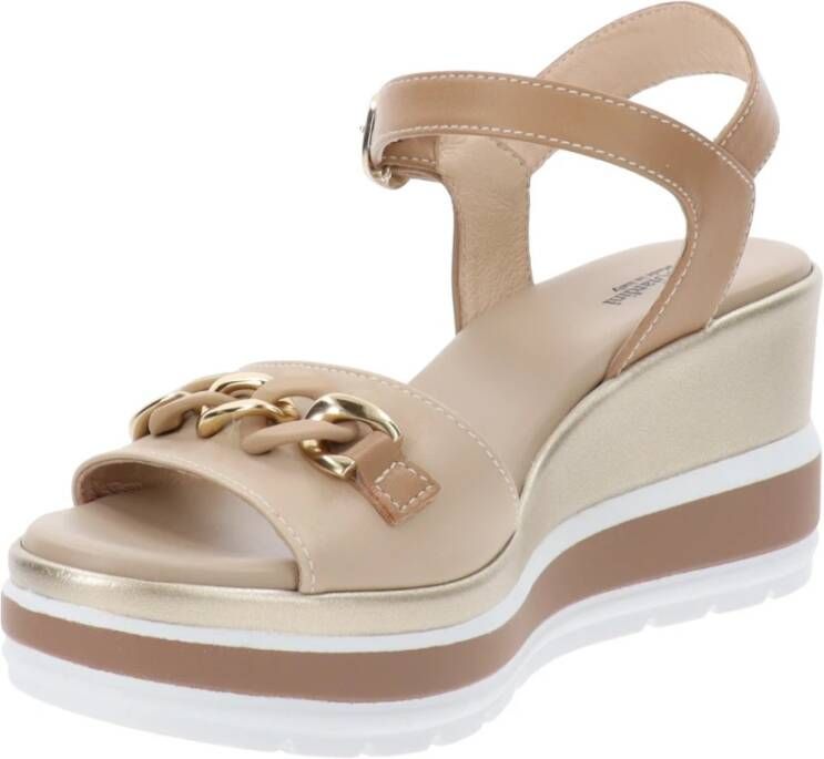 Nerogiardini Leren Gesp Sandalen Beige Dames