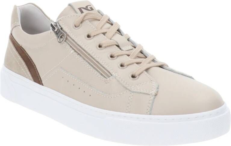 Nerogiardini Leren Heren Sneakers met Veters en Ritssluiting Beige Heren