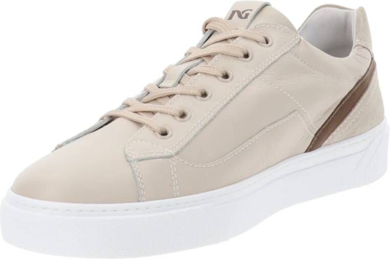 Nerogiardini Leren Heren Sneakers met Veters en Ritssluiting Beige Heren