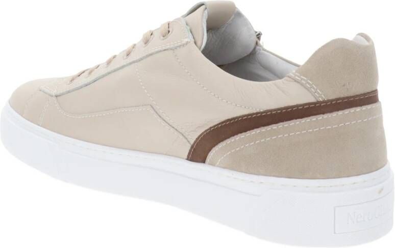 Nerogiardini Leren Heren Sneakers met Veters en Ritssluiting Beige Heren