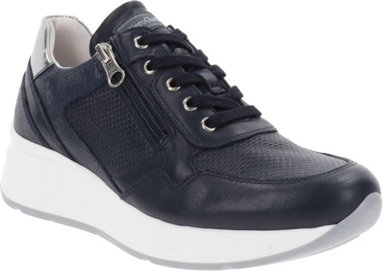 Nerogiardini Leren Sneakers met Veters en Rits Blue Dames