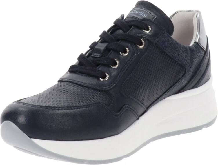 Nerogiardini Leren Sneakers met Veters en Rits Blue Dames