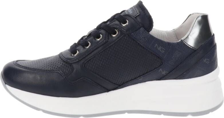 Nerogiardini Leren Sneakers met Veters en Rits Blue Dames