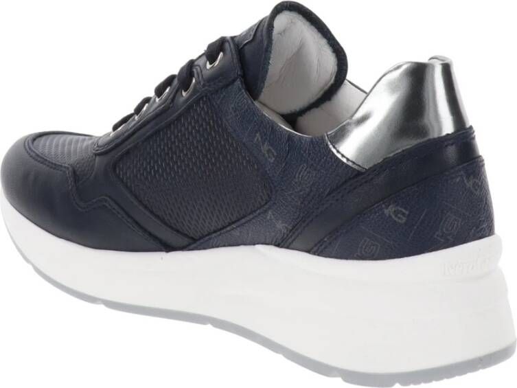 Nerogiardini Leren Sneakers met Veters en Rits Blue Dames