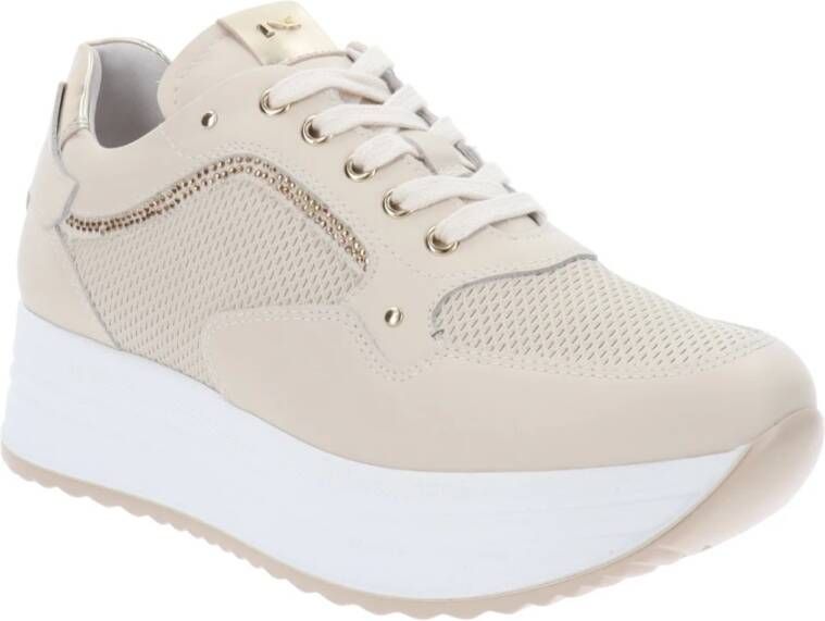 Nerogiardini Leren Veterschoenen voor Dames Beige Dames