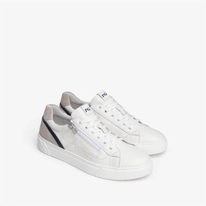 Nerogiardini Witte leren en suède sneakers White Heren