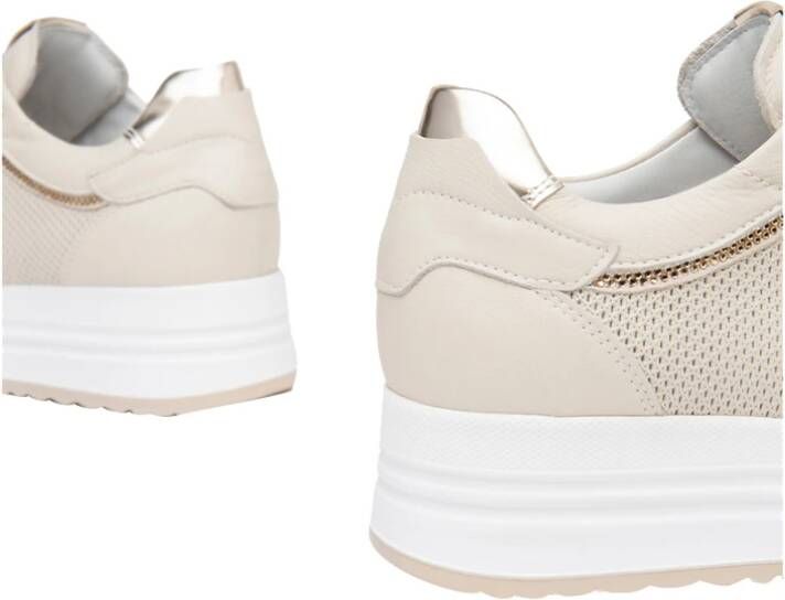 Nerogiardini Witte Leren Sneakers Beige Dames