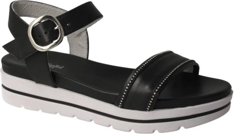 Nerogiardini Zwarte Leren Kristal Sandaal Black Dames