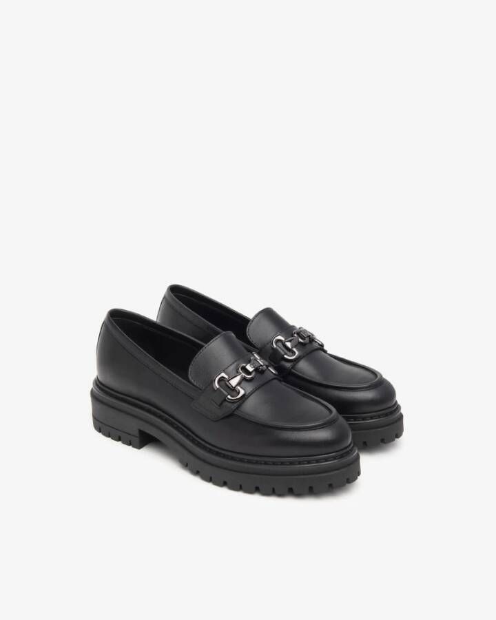 Nerogiardini Zwarte leren loafers met metalen klem Black Dames