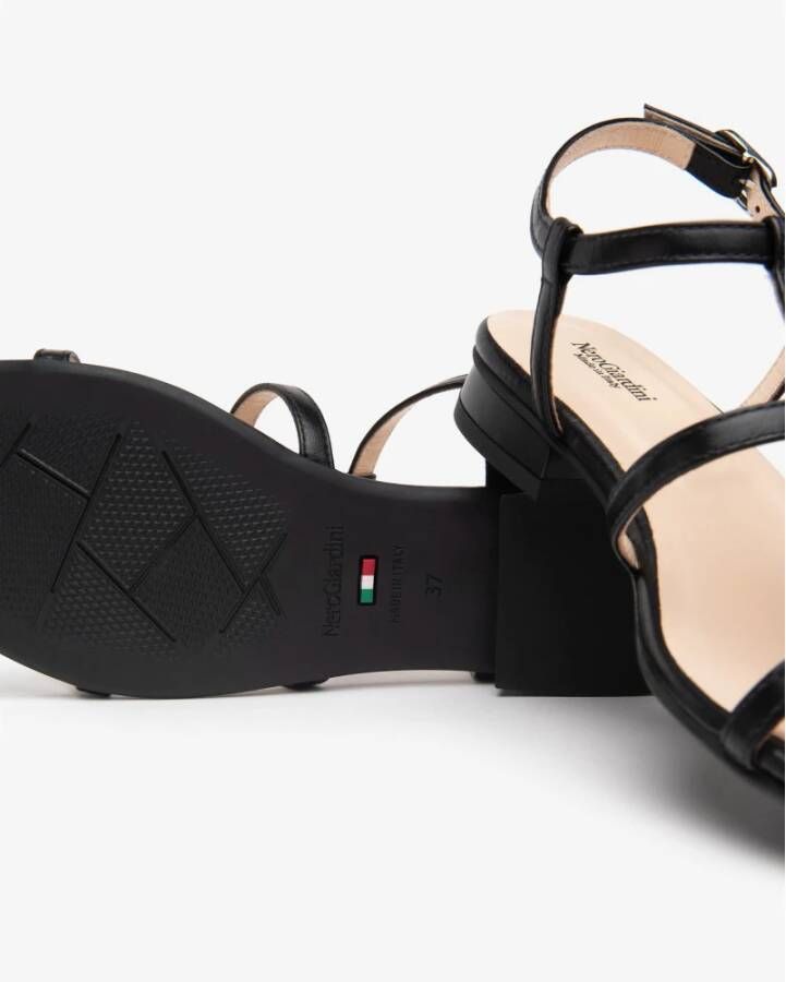 Nerogiardini Zwarte Paillet Leren Sandalen Blokhak