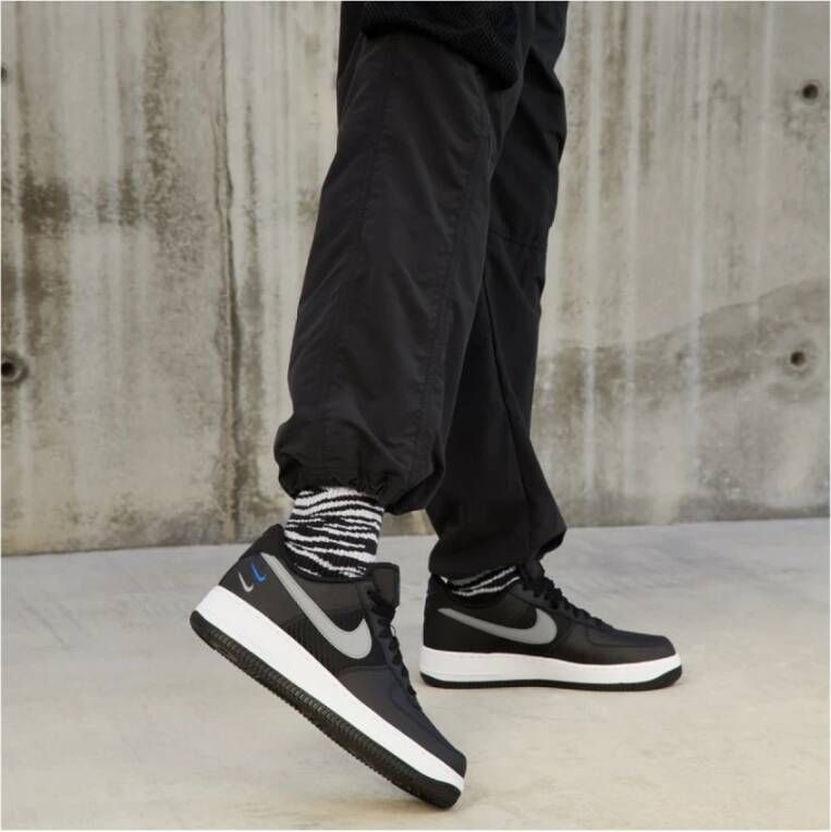 Nike Zwarte Leren Sneakers AIR Force 1'07 Black Heren