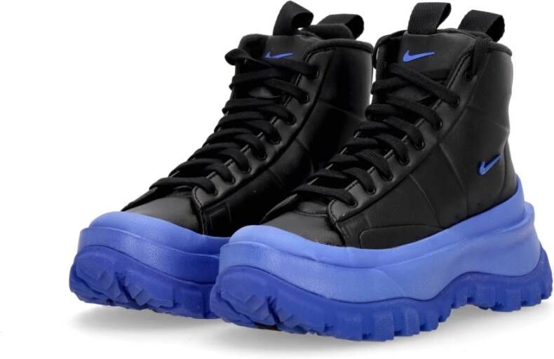 Nike Zwarte Mid-Top Veterschoen met Blauwe Accents Black Dames
