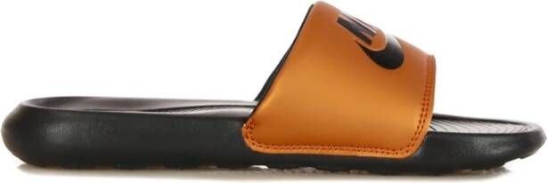 Nike Zwarte Slide Slippers met Metallic Koper Brown Dames