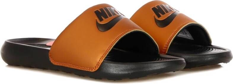 Nike Zwarte Slide Slippers met Metallic Koper Brown Dames