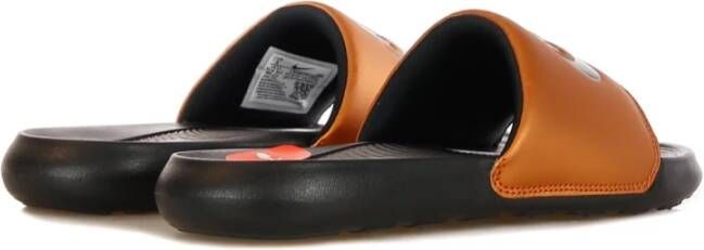 Nike Zwarte Slide Slippers met Metallic Koper Brown Dames