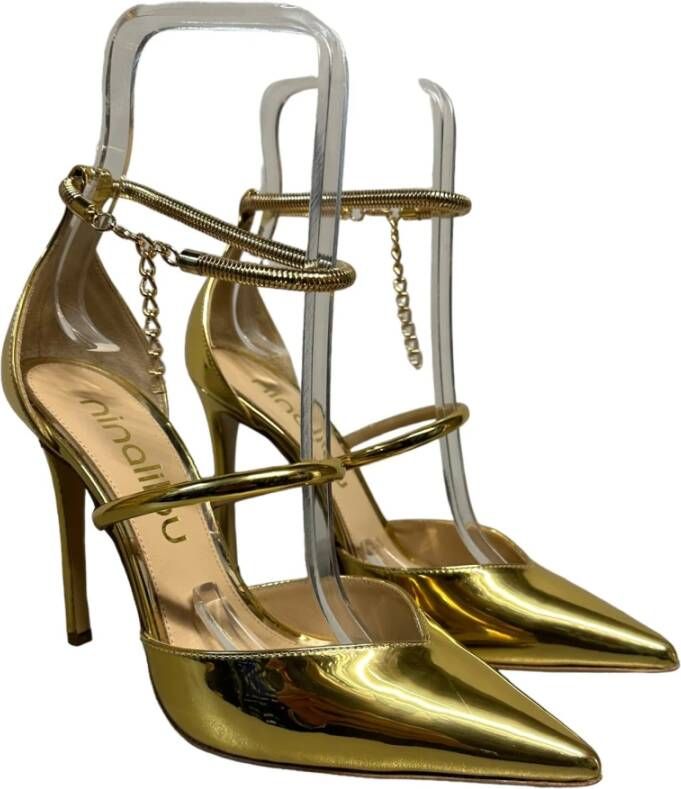 Ninalilou Gouden Spiegel Pumps met Enkelband Yellow Dames
