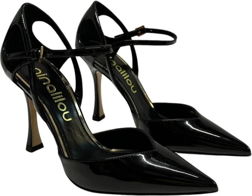 Ninalilou Lakleren Hoge Hak Pumps met Enkelband Black Dames