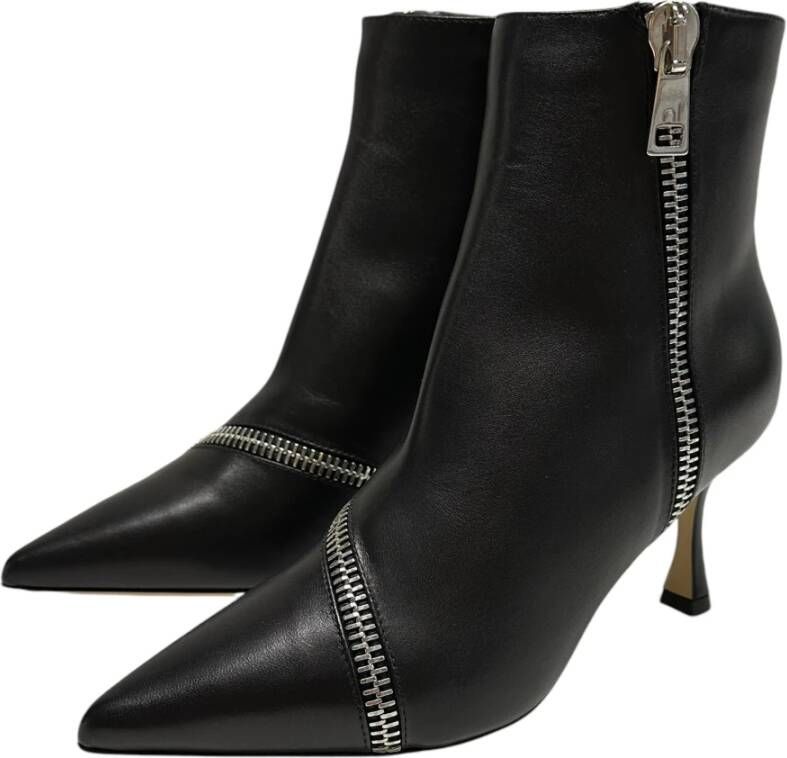 Ninalilou Leren enkellaarsjes met ritsen Black Dames