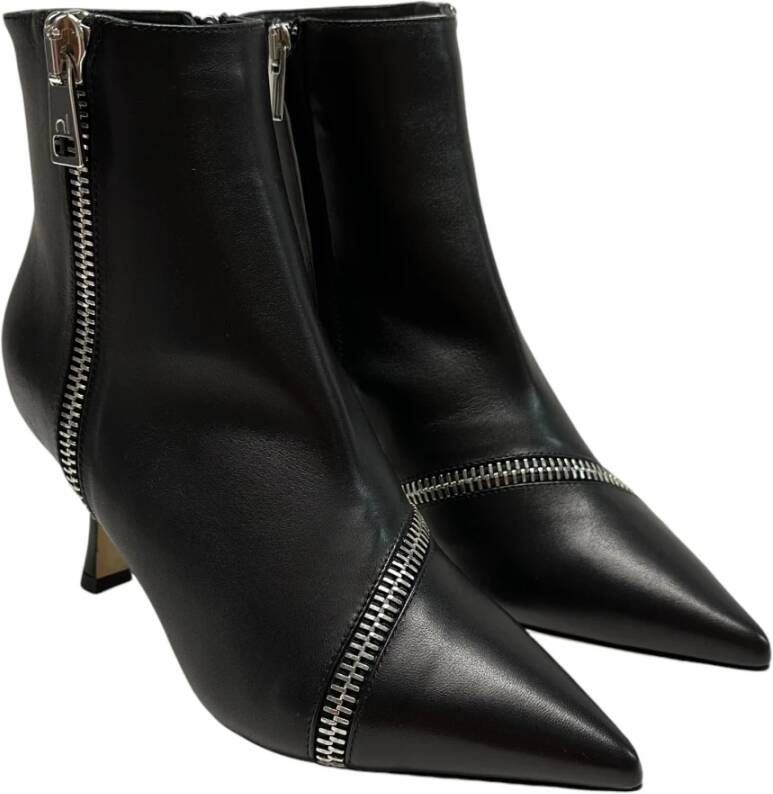 Ninalilou Leren enkellaarsjes met ritsen Black Dames