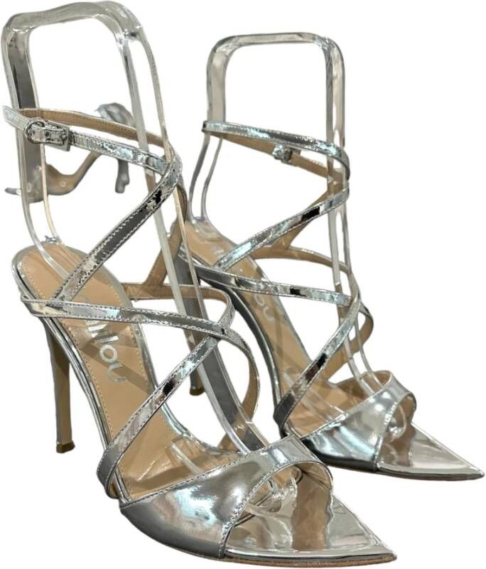 Ninalilou Sandaal met leren bandjes en metalen gespen Gray Dames