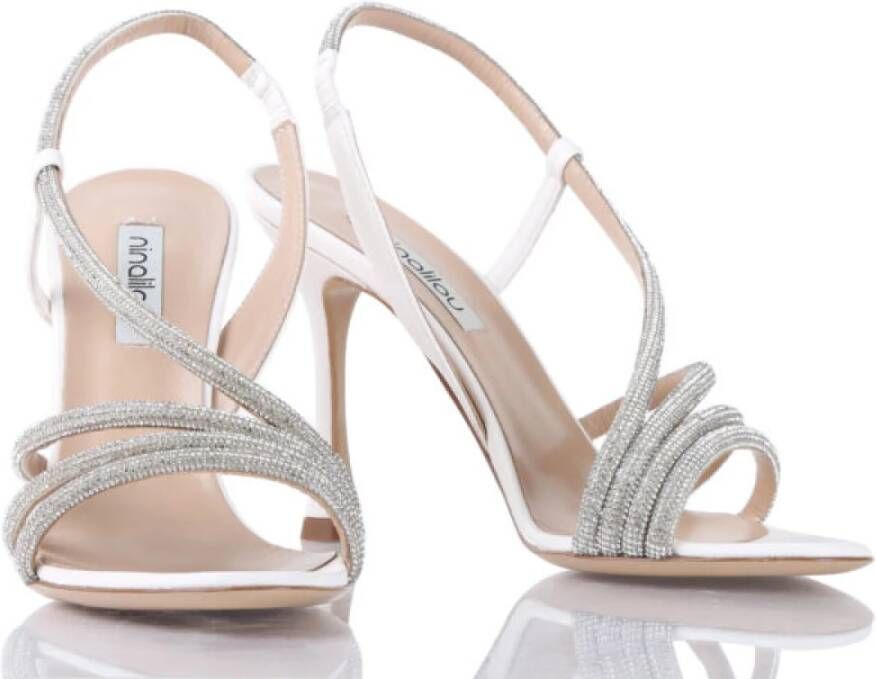 Ninalilou Strass Sandaal in Zacht Nappaleer White Dames