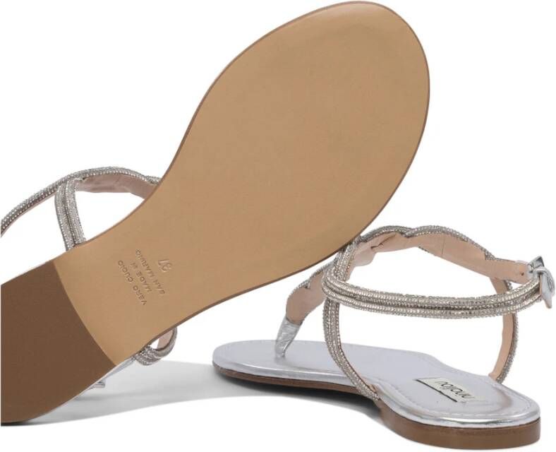 Ninalilou Zilveren Leren Sandalen voor Vrouwen
