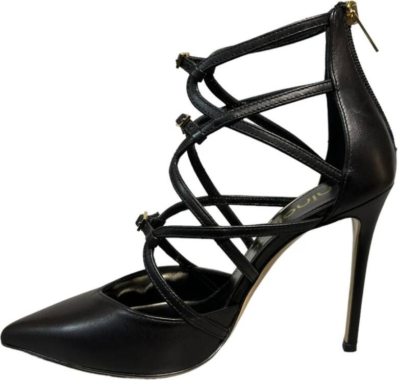 Ninalilou Zwarte leren bandjes hakken Black Dames