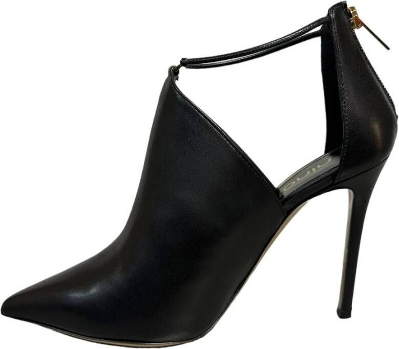 Ninalilou Zwarte leren enkellaars met band Black Dames