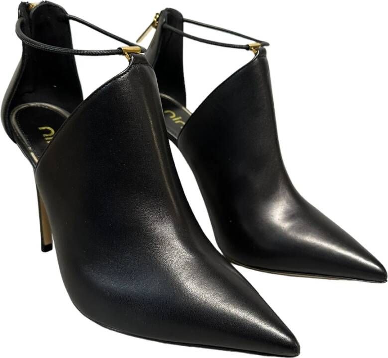 Ninalilou Zwarte leren enkellaars met band Black Dames