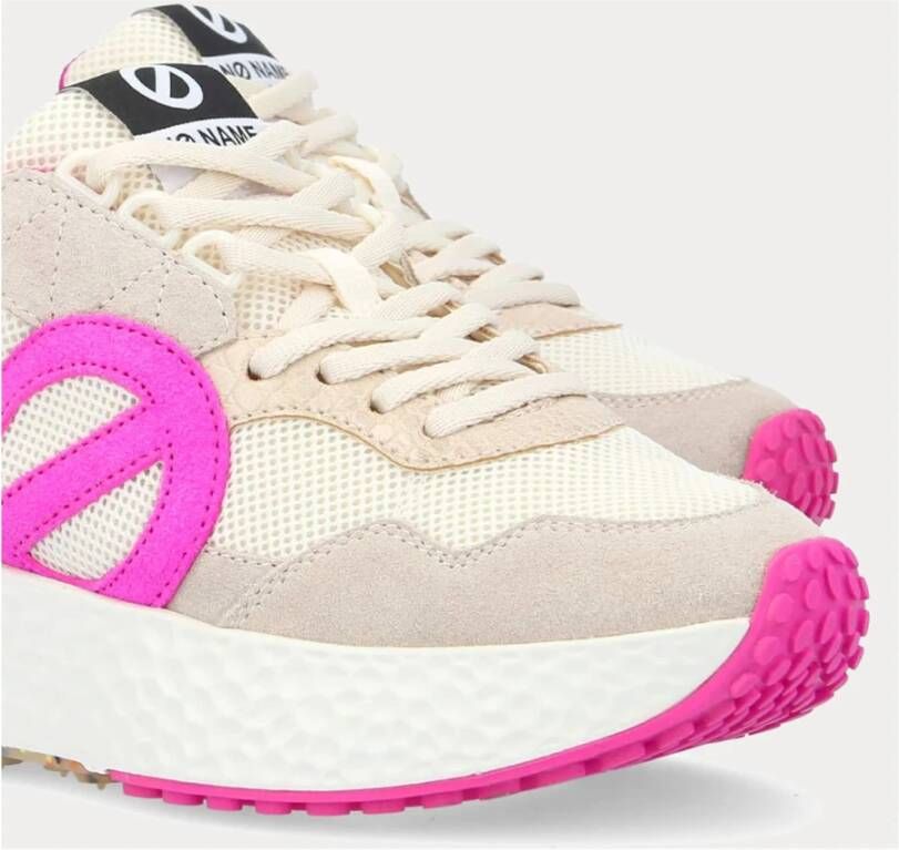 No Name Beige Carter Jogger Sneaker met Neon Pink Accents