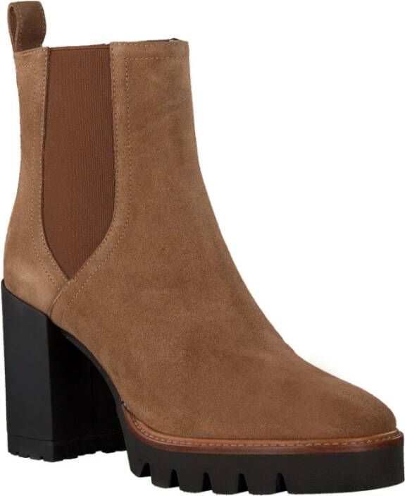 Notre-v Cognac Suède Enkellaarsjes met Blokhak Brown Dames