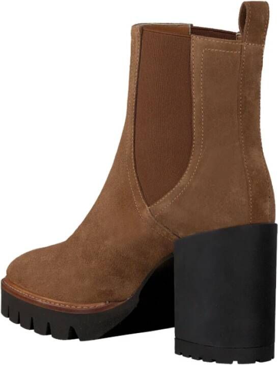 Notre-v Cognac Suède Enkellaarsjes met Blokhak Brown Dames
