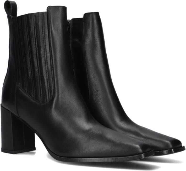 Notre-v Zwarte Leren Enkellaarzen Black Dames