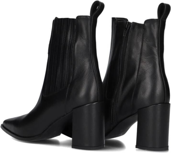 Notre-v Zwarte Leren Enkellaarzen Black Dames