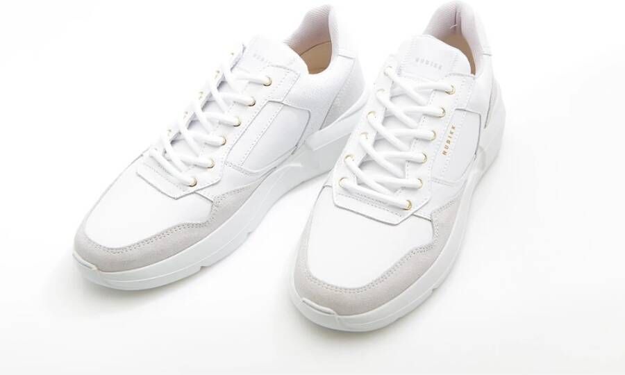 Nubikk Geometrisch Gestikte Leren Sneakers White Dames