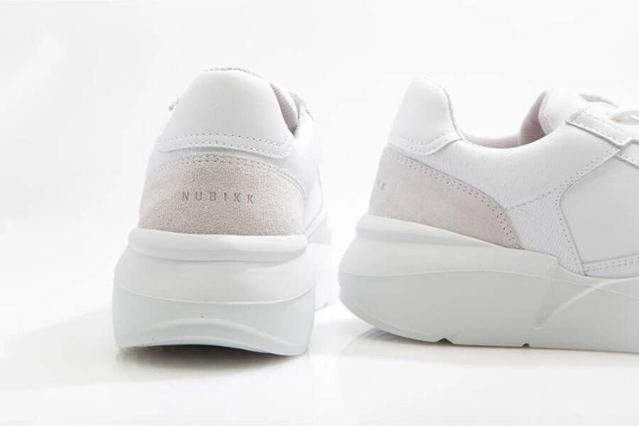 Nubikk Geometrisch Gestikte Leren Sneakers White Dames