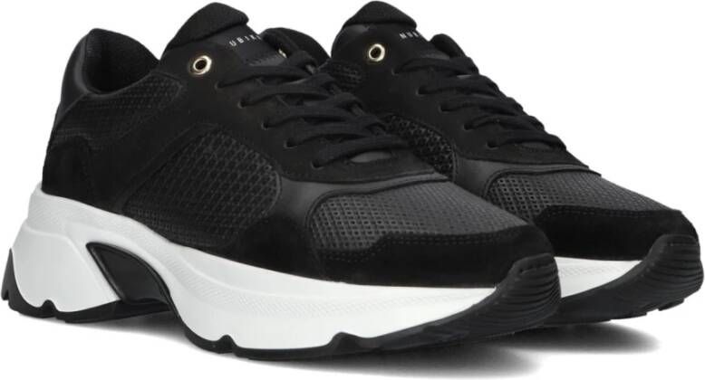 Nubikk Zwarte leren lage sneakers