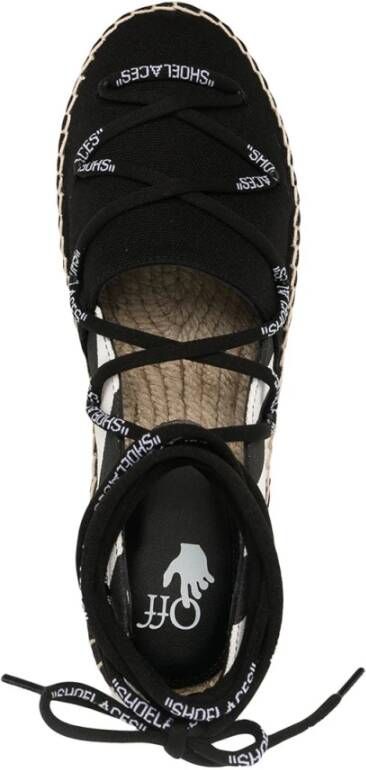 Off White Beige Platte Schoenen met Streep Print