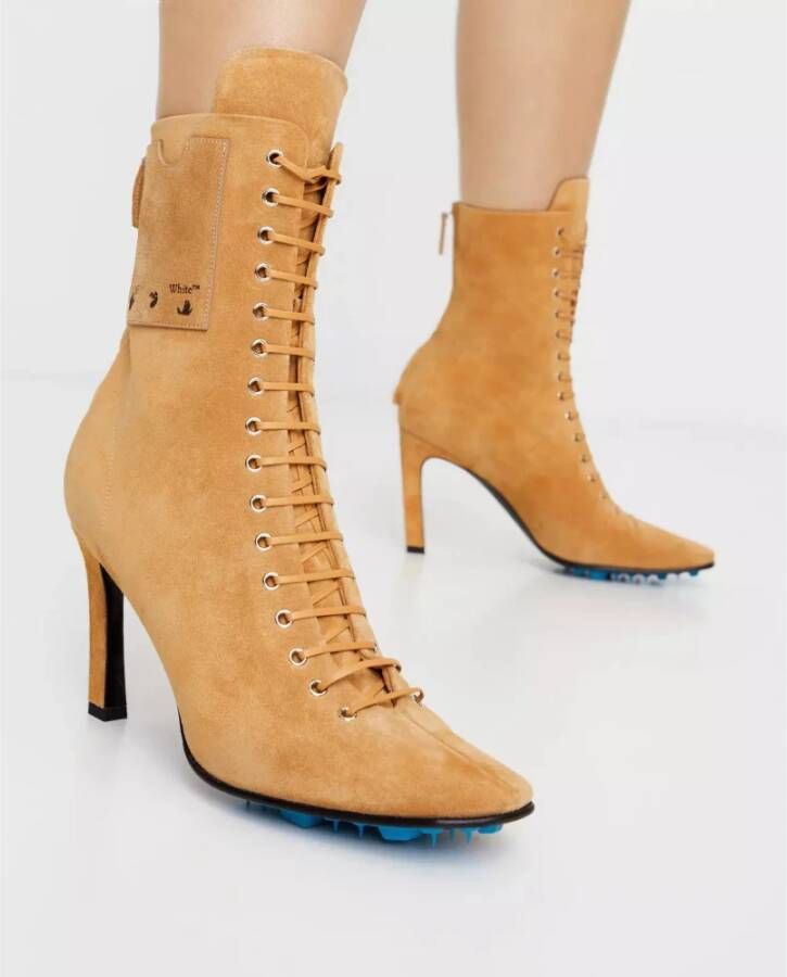 Off White Beige Suède Veterschoenen Enkellaarzen