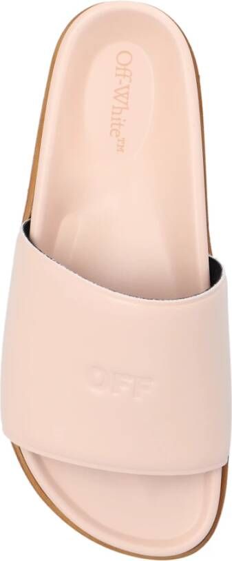 Off-White Leren slippers met logoprint Beige - Foto 7